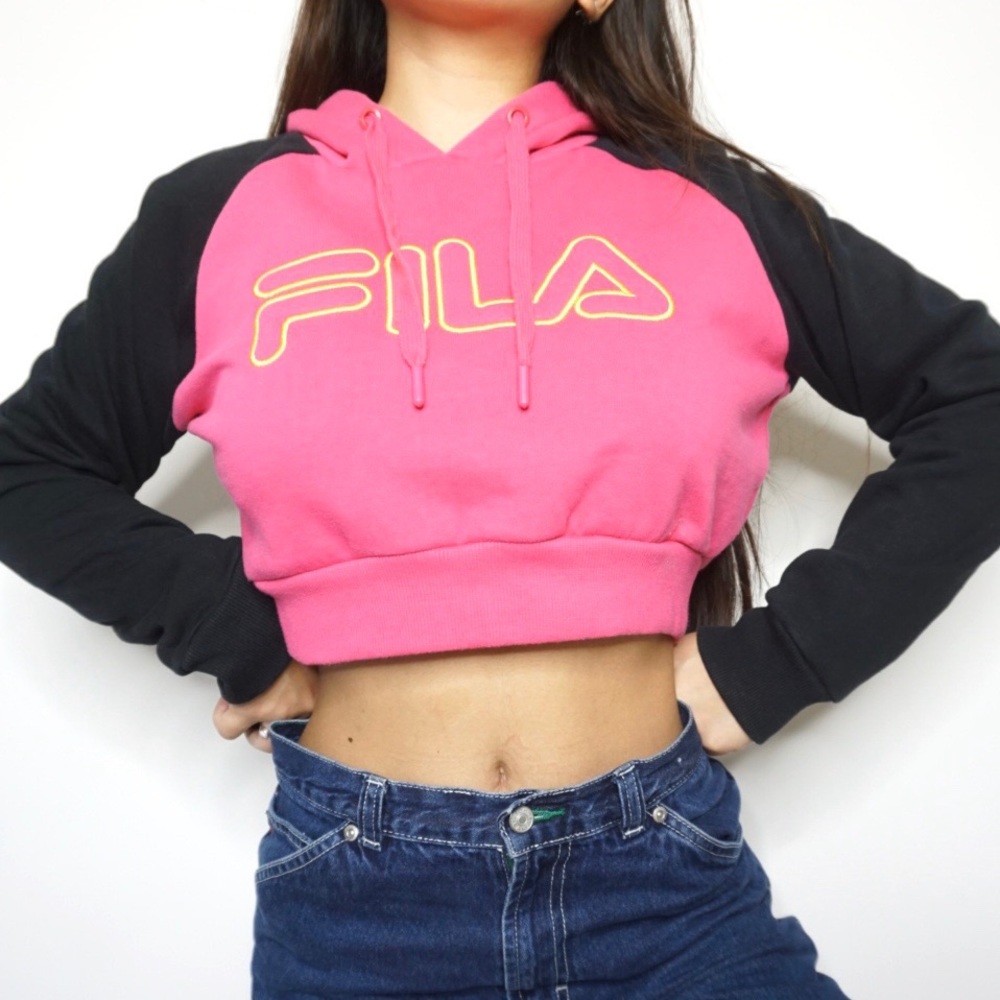Fila cropped black and pink hoodie!